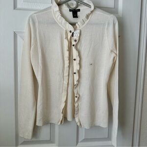 New York & Company Ivory Ruffle Cardigan - Size M NWT